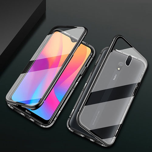 Luxury Aluminum Metal Frame Mirror Cover Case 360 Degrees for Xiaomi Redmi 8A Black