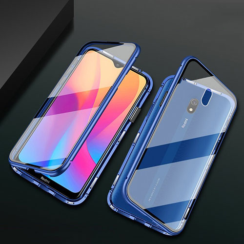 Luxury Aluminum Metal Frame Mirror Cover Case 360 Degrees for Xiaomi Redmi 8A Blue