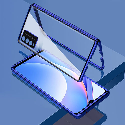 Luxury Aluminum Metal Frame Mirror Cover Case 360 Degrees for Xiaomi Redmi 9 Power Blue