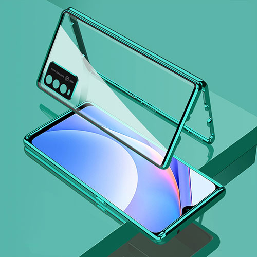 Luxury Aluminum Metal Frame Mirror Cover Case 360 Degrees for Xiaomi Redmi 9 Power Green