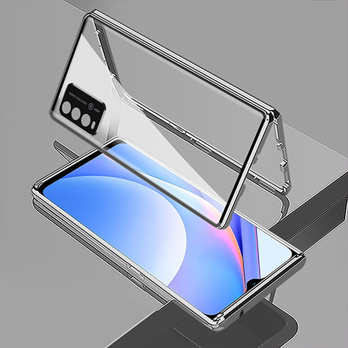 Luxury Aluminum Metal Frame Mirror Cover Case 360 Degrees for Xiaomi Redmi 9 Power Silver