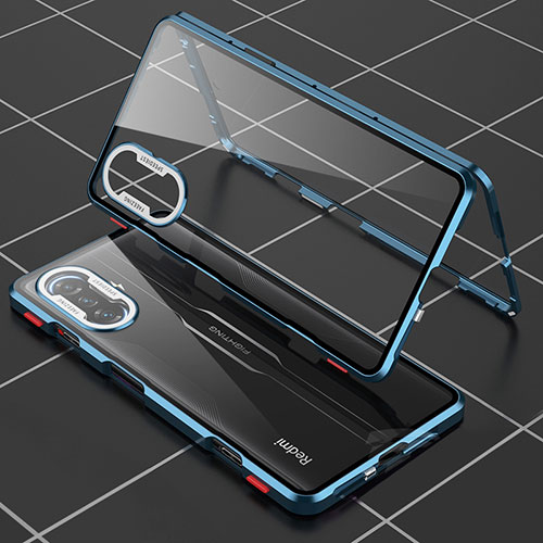 Luxury Aluminum Metal Frame Mirror Cover Case 360 Degrees for Xiaomi Redmi K40 Gaming 5G Blue