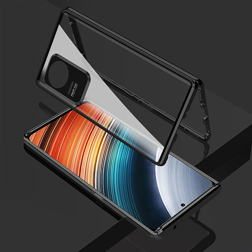 Luxury Aluminum Metal Frame Mirror Cover Case 360 Degrees for Xiaomi Redmi K40S 5G Black