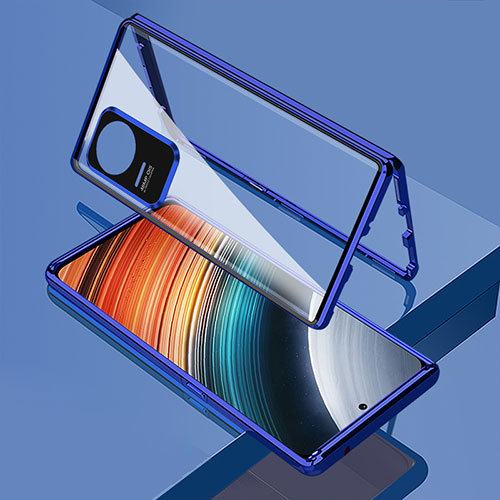 Luxury Aluminum Metal Frame Mirror Cover Case 360 Degrees for Xiaomi Redmi K40S 5G Blue