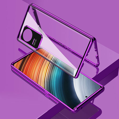 Luxury Aluminum Metal Frame Mirror Cover Case 360 Degrees for Xiaomi Redmi K40S 5G Purple