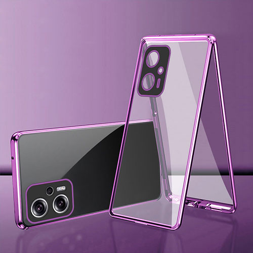 Luxury Aluminum Metal Frame Mirror Cover Case 360 Degrees for Xiaomi Redmi K50i 5G Purple