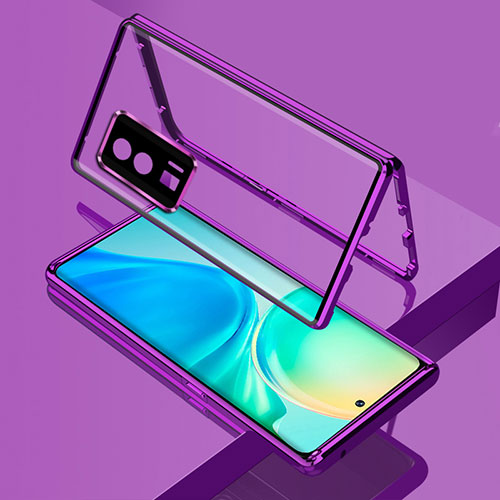 Luxury Aluminum Metal Frame Mirror Cover Case 360 Degrees for Xiaomi Redmi K60 5G Purple