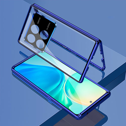 Luxury Aluminum Metal Frame Mirror Cover Case 360 Degrees for Xiaomi Redmi K70E 5G Blue