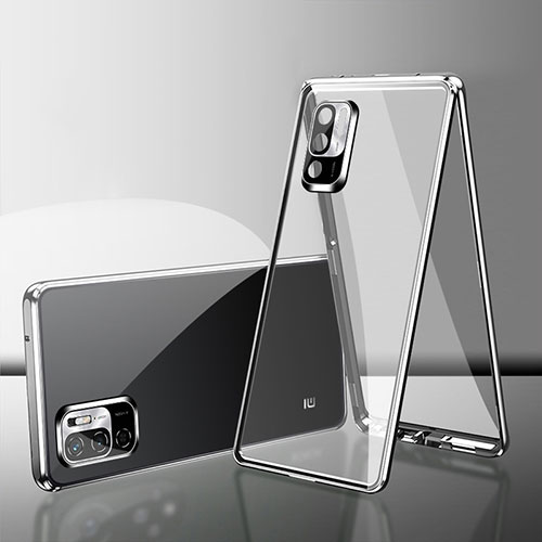 Luxury Aluminum Metal Frame Mirror Cover Case 360 Degrees for Xiaomi Redmi Note 10 5G Silver