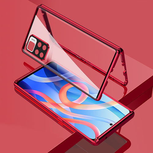 Luxury Aluminum Metal Frame Mirror Cover Case 360 Degrees for Xiaomi Redmi Note 11S 5G Red