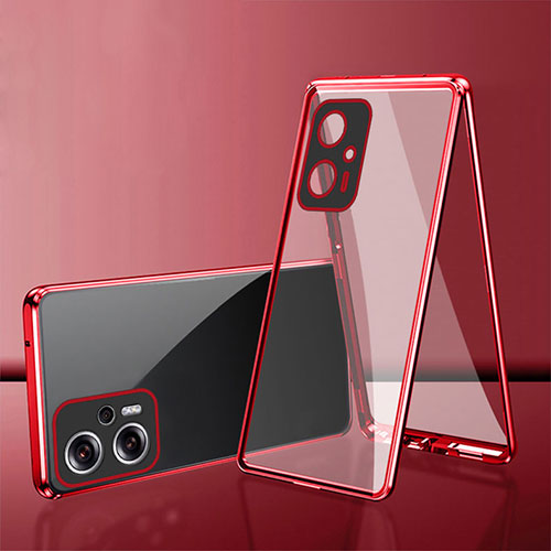 Luxury Aluminum Metal Frame Mirror Cover Case 360 Degrees for Xiaomi Redmi Note 11T Pro 5G Red