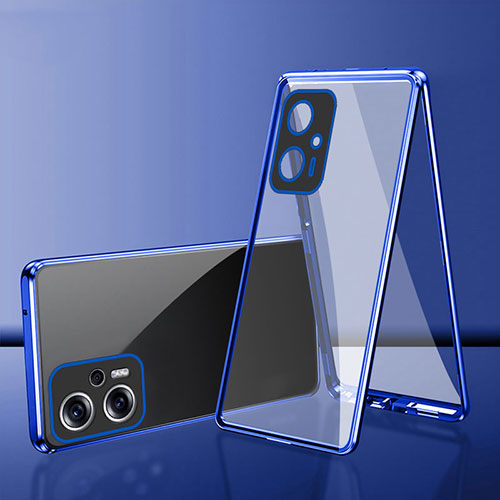 Luxury Aluminum Metal Frame Mirror Cover Case 360 Degrees for Xiaomi Redmi Note 11T Pro+ Plus 5G Blue