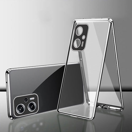 Luxury Aluminum Metal Frame Mirror Cover Case 360 Degrees for Xiaomi Redmi Note 11T Pro+ Plus 5G Silver