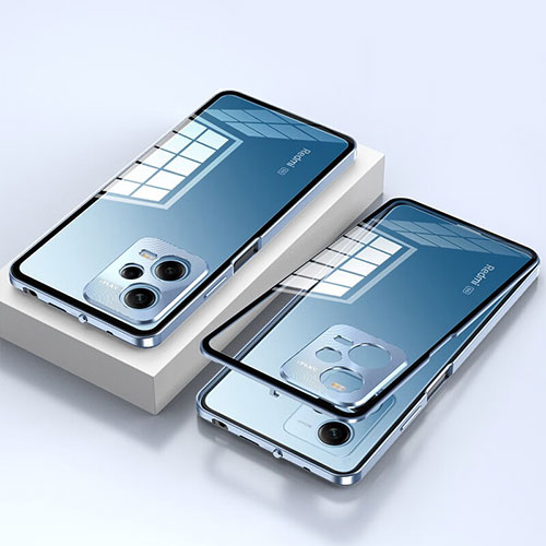 Luxury Aluminum Metal Frame Mirror Cover Case 360 Degrees for Xiaomi Redmi Note 12 Pro+ Plus 5G Blue