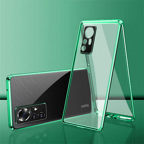 Luxury Aluminum Metal Frame Mirror Cover Case 360 Degrees for Xiaomi Redmi Note 12S Green