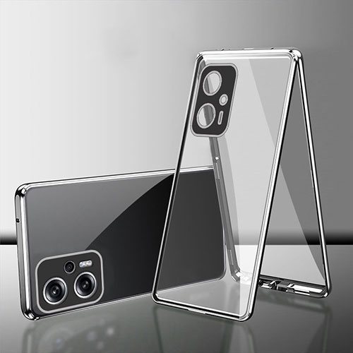 Luxury Aluminum Metal Frame Mirror Cover Case 360 Degrees for Xiaomi Redmi Note 12T Pro 5G Silver