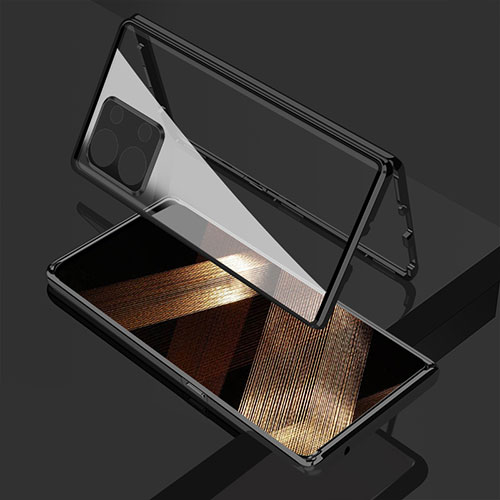 Luxury Aluminum Metal Frame Mirror Cover Case 360 Degrees for Xiaomi Redmi Note 13 Pro 5G Black