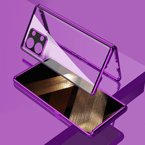 Luxury Aluminum Metal Frame Mirror Cover Case 360 Degrees for Xiaomi Redmi Note 13 Pro 5G Purple