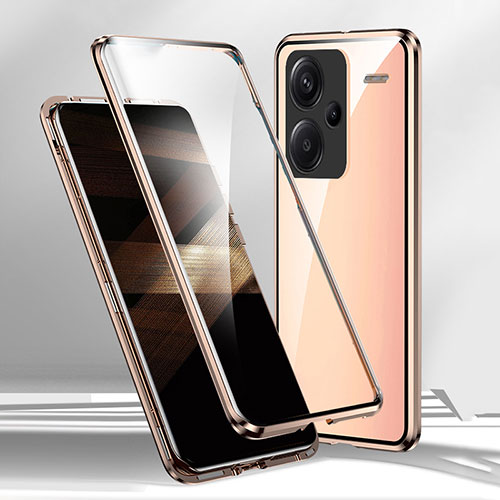 Luxury Aluminum Metal Frame Mirror Cover Case 360 Degrees for Xiaomi Redmi Note 13 Pro+ Plus 5G Gold