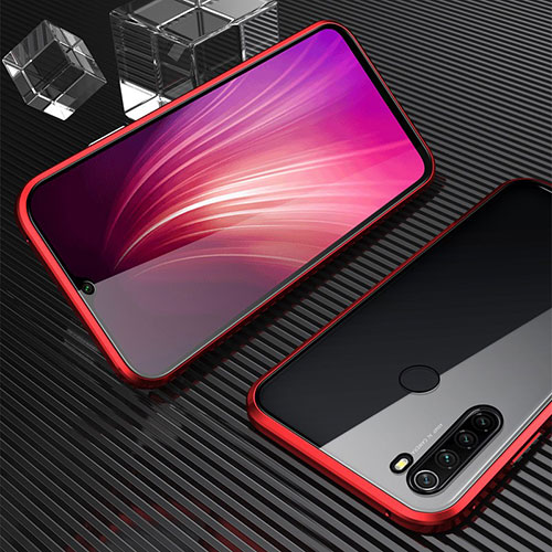 Luxury Aluminum Metal Frame Mirror Cover Case 360 Degrees for Xiaomi Redmi Note 8 (2021) Red