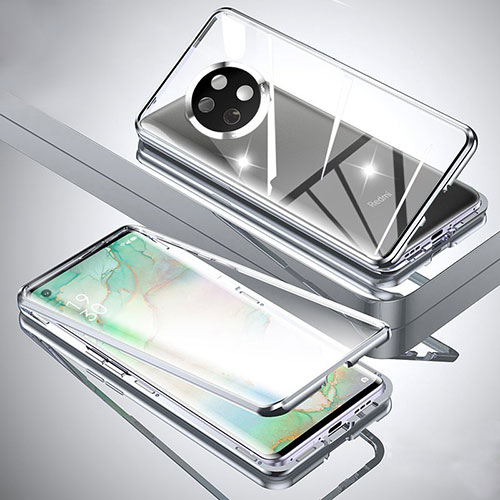 Luxury Aluminum Metal Frame Mirror Cover Case 360 Degrees for Xiaomi Redmi Note 9 5G Silver