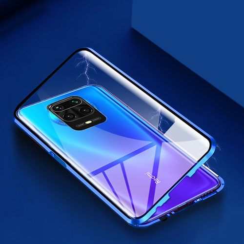 Luxury Aluminum Metal Frame Mirror Cover Case 360 Degrees for Xiaomi Redmi Note 9 Pro Max Blue