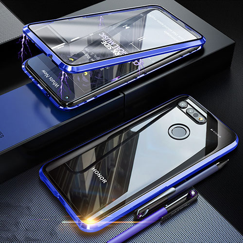 Luxury Aluminum Metal Frame Mirror Cover Case 360 Degrees K01 for Huawei Honor V20 Blue