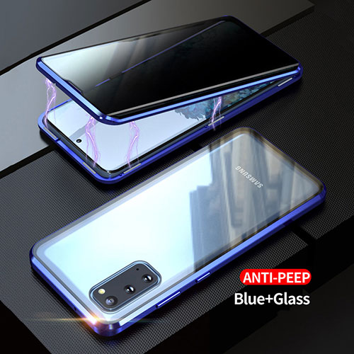 Luxury Aluminum Metal Frame Mirror Cover Case 360 Degrees LK1 for Samsung Galaxy S20 5G Blue