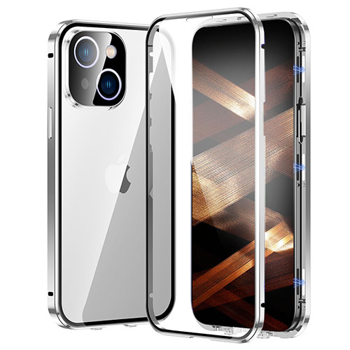 Luxury Aluminum Metal Frame Mirror Cover Case 360 Degrees LK2 for Apple iPhone 15 Silver