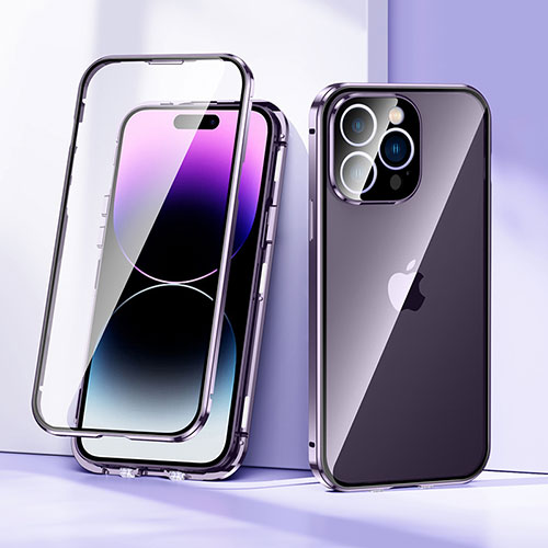 Luxury Aluminum Metal Frame Mirror Cover Case 360 Degrees LK2 for Apple iPhone 16 Pro Purple