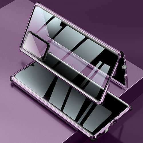 Luxury Aluminum Metal Frame Mirror Cover Case 360 Degrees LK2 for Samsung Galaxy Note 20 Ultra 5G Purple