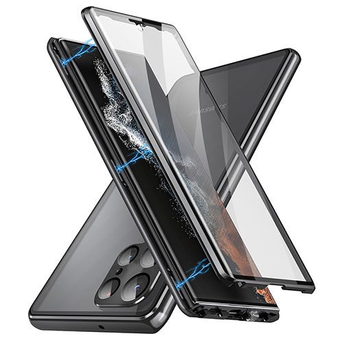 Luxury Aluminum Metal Frame Mirror Cover Case 360 Degrees LK2 for Samsung Galaxy S22 Ultra 5G Black