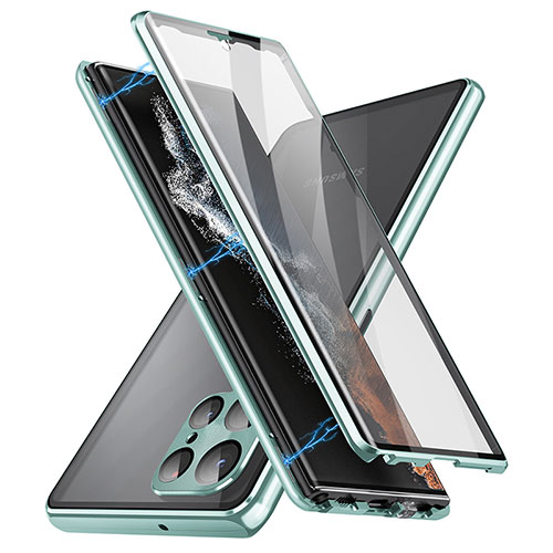 Luxury Aluminum Metal Frame Mirror Cover Case 360 Degrees LK2 for Samsung Galaxy S23 Ultra 5G Green