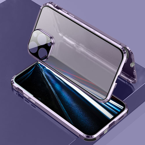 Luxury Aluminum Metal Frame Mirror Cover Case 360 Degrees LK3 for Apple iPhone 13 Pro Max Purple