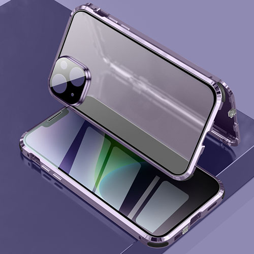 Luxury Aluminum Metal Frame Mirror Cover Case 360 Degrees LK3 for Apple iPhone 14 Purple