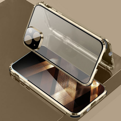 Luxury Aluminum Metal Frame Mirror Cover Case 360 Degrees LK3 for Apple iPhone 15 Gold