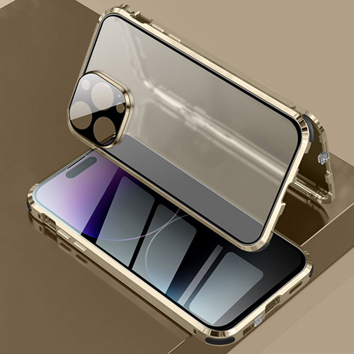 Luxury Aluminum Metal Frame Mirror Cover Case 360 Degrees LK3 for Apple iPhone 15 Pro Max Gold