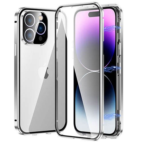 Luxury Aluminum Metal Frame Mirror Cover Case 360 Degrees LO1 for Apple iPhone 14 Pro Silver