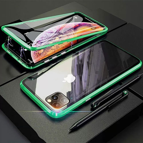 Luxury Aluminum Metal Frame Mirror Cover Case 360 Degrees M01 for Apple iPhone 11 Pro Green