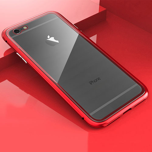 Luxury Aluminum Metal Frame Mirror Cover Case 360 Degrees M01 for Apple iPhone 6 Plus Red