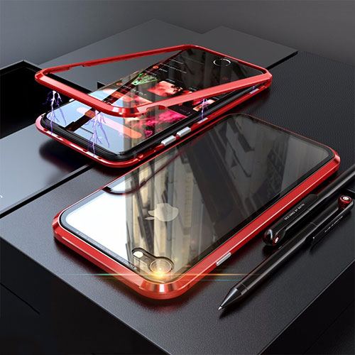 Luxury Aluminum Metal Frame Mirror Cover Case 360 Degrees M01 for Apple iPhone 7 Red