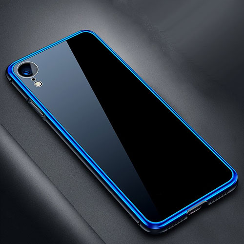 Luxury Aluminum Metal Frame Mirror Cover Case 360 Degrees M01 for Apple iPhone XR Blue