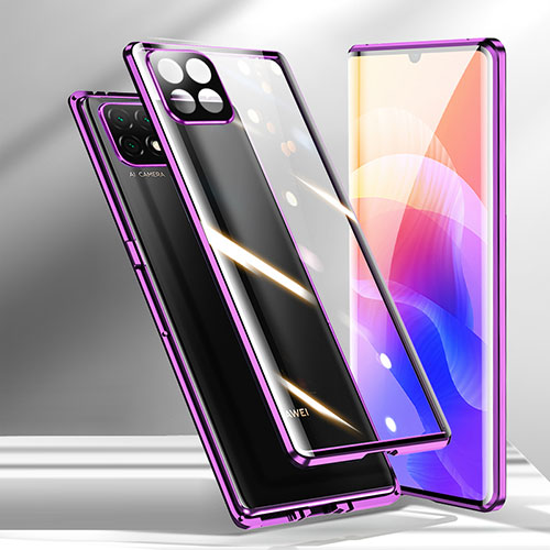 Luxury Aluminum Metal Frame Mirror Cover Case 360 Degrees M01 for Huawei Enjoy 20 5G Purple