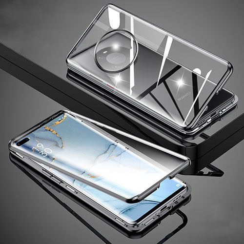 Luxury Aluminum Metal Frame Mirror Cover Case 360 Degrees M01 for Huawei Mate 40E Pro 4G Black