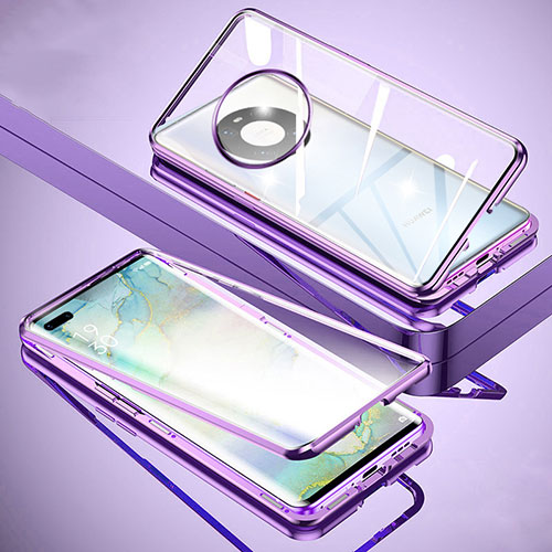 Luxury Aluminum Metal Frame Mirror Cover Case 360 Degrees M01 for Huawei Mate 40E Pro 4G Purple