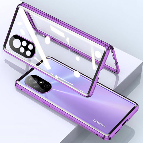 Luxury Aluminum Metal Frame Mirror Cover Case 360 Degrees M01 for Huawei Nova 8 5G Purple