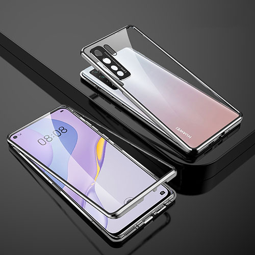 Luxury Aluminum Metal Frame Mirror Cover Case 360 Degrees M01 for Huawei P40 Lite 5G Silver