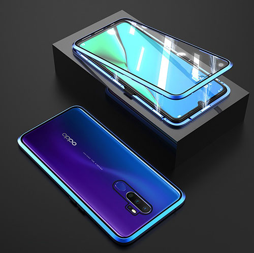 Luxury Aluminum Metal Frame Mirror Cover Case 360 Degrees M01 for Oppo A11 Blue