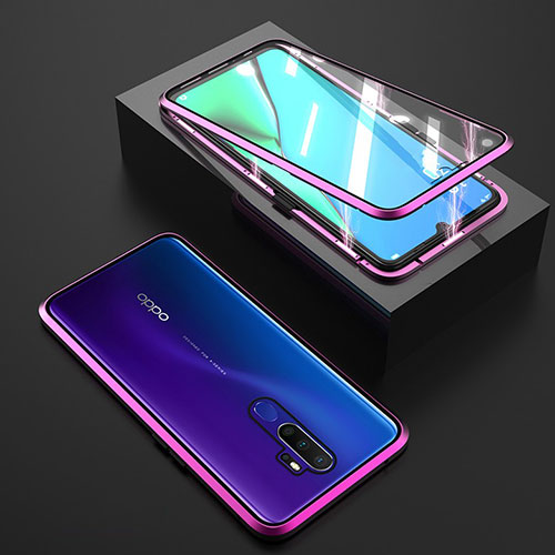 Luxury Aluminum Metal Frame Mirror Cover Case 360 Degrees M01 for Oppo A11X Purple