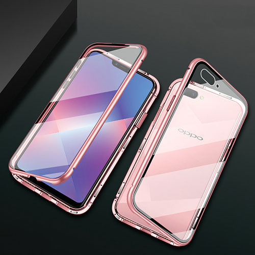 Luxury Aluminum Metal Frame Mirror Cover Case 360 Degrees M01 for Oppo A12e Rose Gold